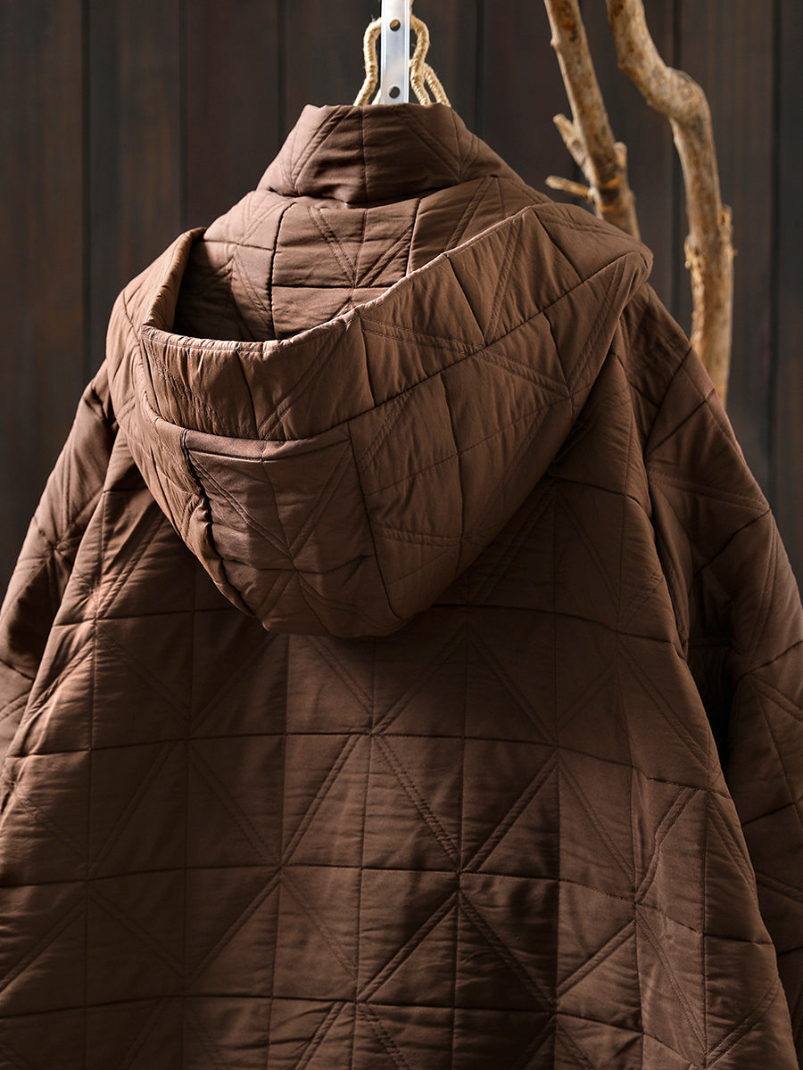 Women Autumn Casual Pure Color Hooded Padded Coat