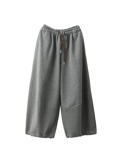 Women Autumn Casual Pure Color Fleece-lined Wide-leg Pants