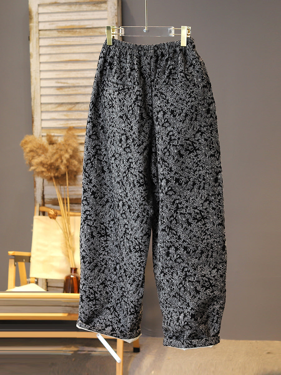 Women Autumn Retro Flower Jacquard Wide-leg Pants