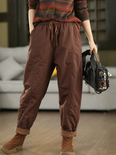Women Winter Pure Color 100%Cotton Padded Harem Pants