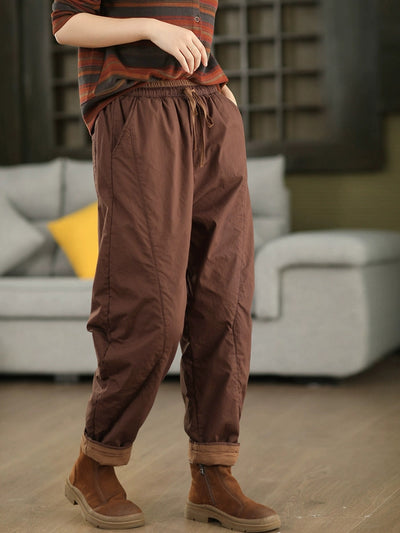 Women Winter Pure Color 100%Cotton Padded Harem Pants