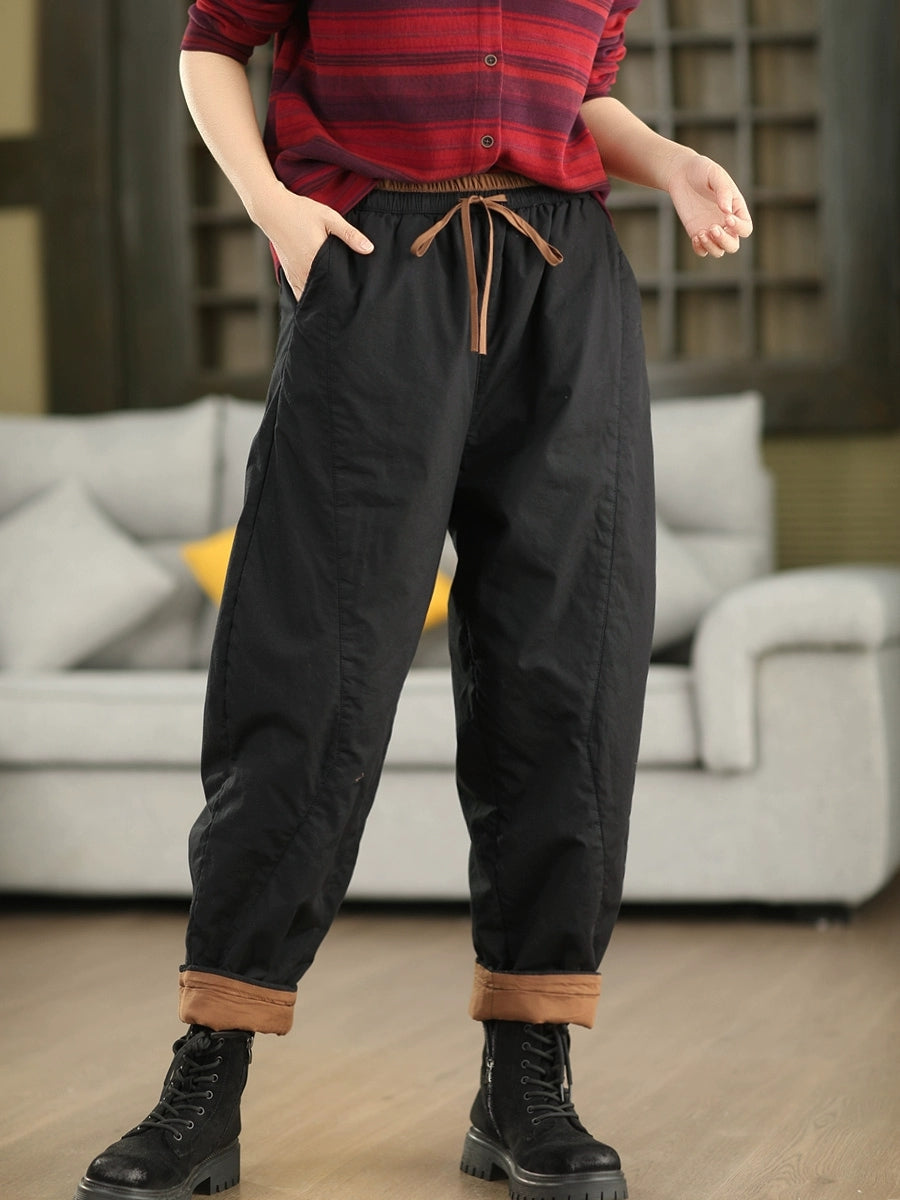 Women Winter Pure Color 100%Cotton Padded Harem Pants