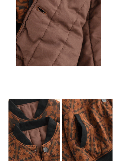 Women Autumn Vintage Flower Stand Collar Cotton Padded Jacket