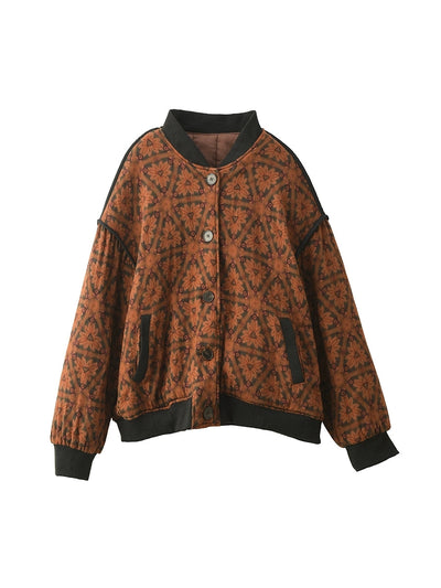 Women Autumn Vintage Flower Stand Collar Cotton Padded Jacket