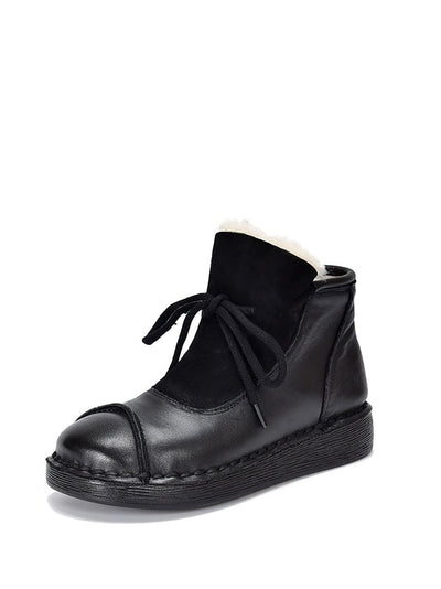 Women Vintage Genuine Leather Spliced Fleece-lined Boots