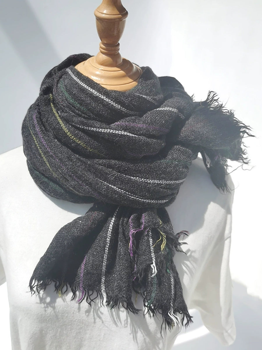 Women Winter Vintage Stripe Warm Shawl Scarf