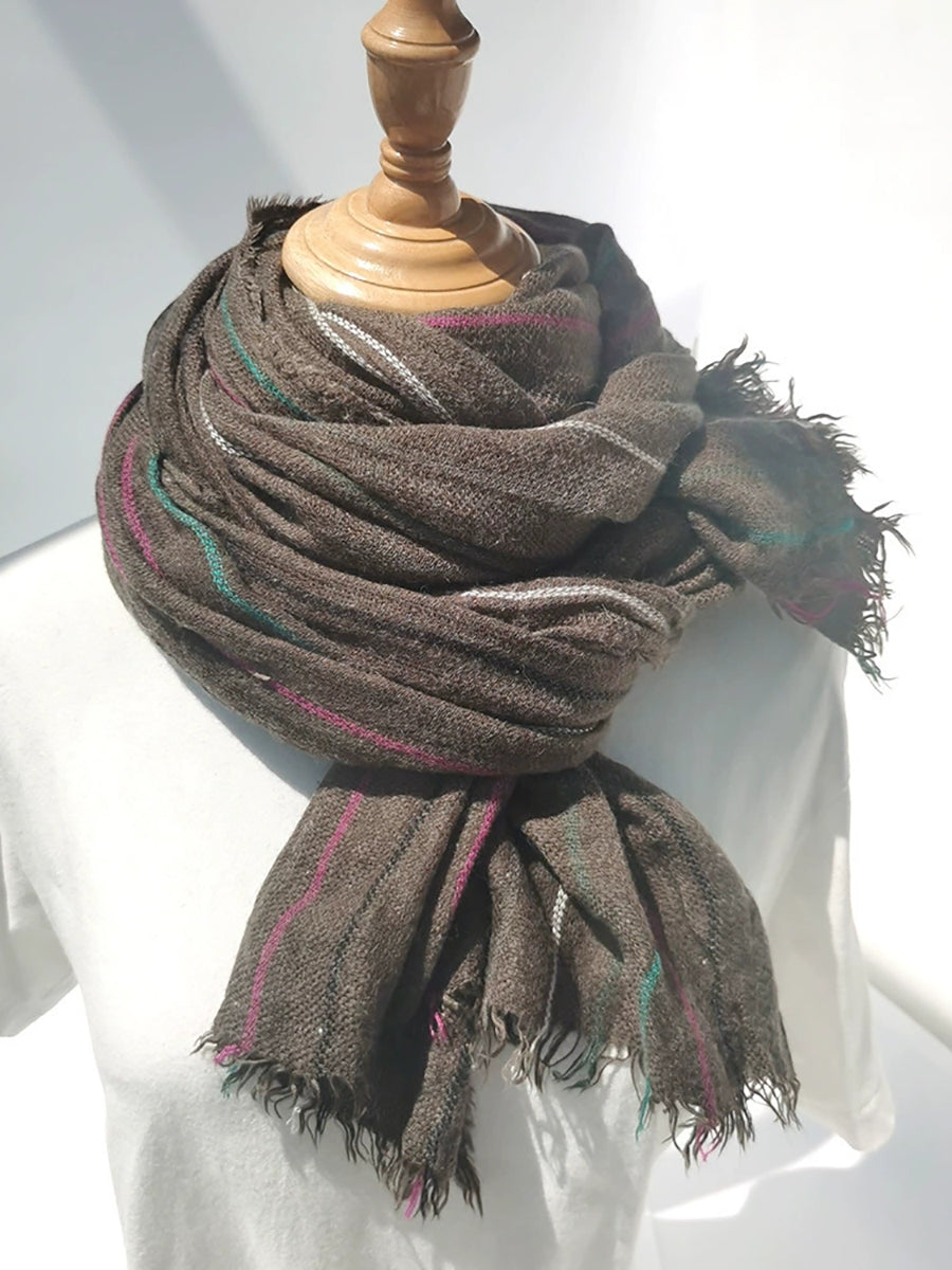 Women Winter Vintage Stripe Warm Shawl Scarf