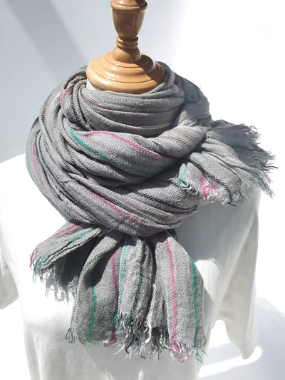 Women Winter Vintage Stripe Warm Shawl Scarf