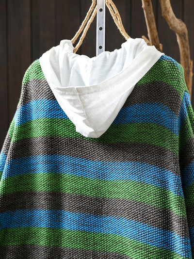 Women Autumn Stripe O-Neck Knitted Sweater Coat