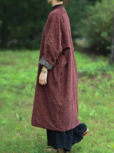 Women Autumn Ethnic Print Stand Collar Dress