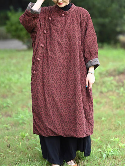 Women Autumn Ethnic Print Stand Collar Dress