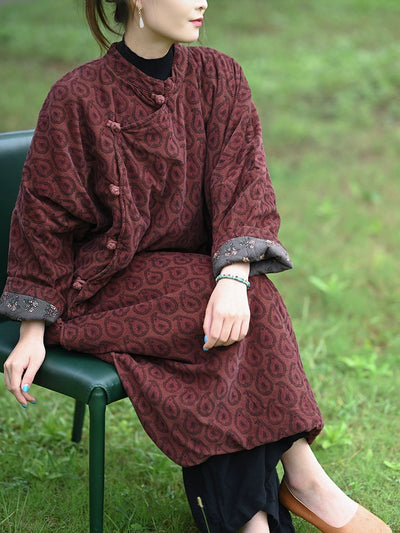 Women Autumn Ethnic Print Stand Collar Dress