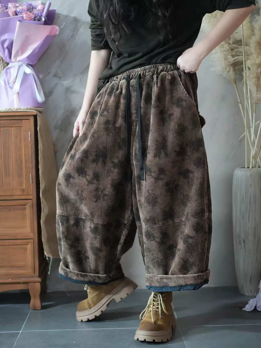 Women Autumn Retro Flower Embroidery Wide-leg Pants