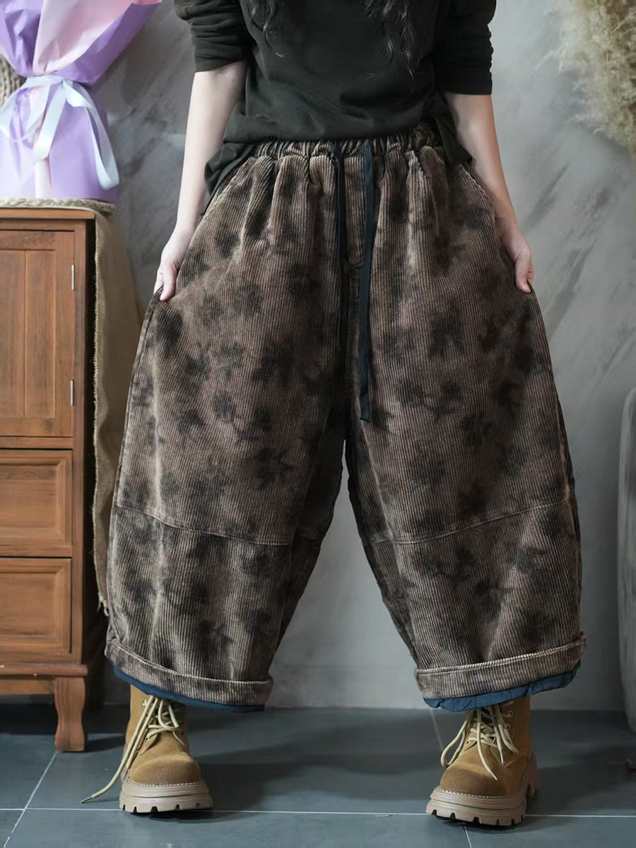 Women Autumn Retro Flower Embroidery Wide-leg Pants