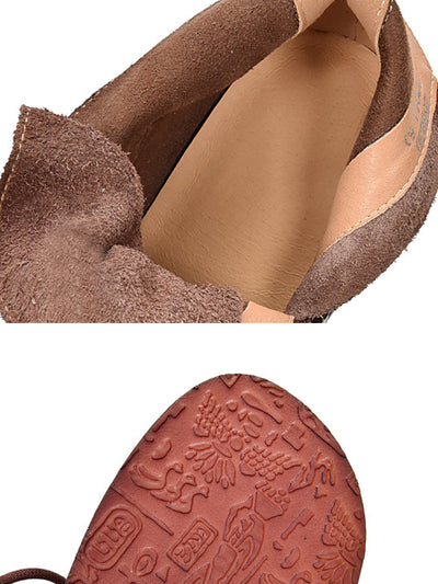 Women Winter Pure Color Genuine Leather Flat Ankle Boots