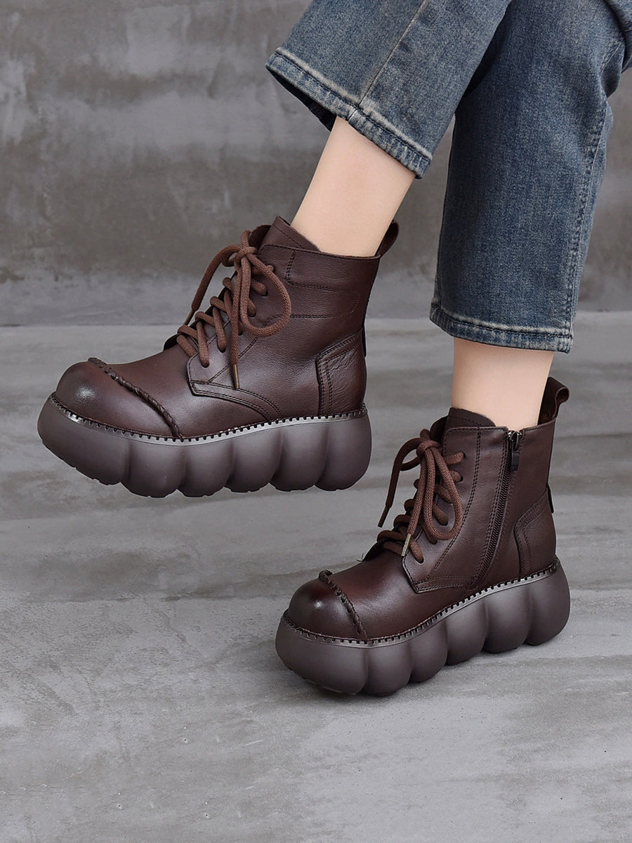 Women Winter Casual Pure Color Strap Platform Boots