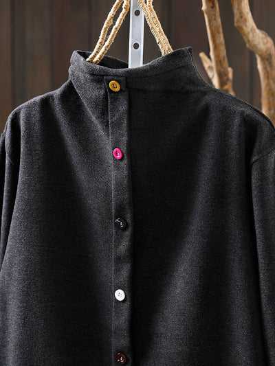 Women Autumn Pure Color Cotton Half-Turtleneck Blouse