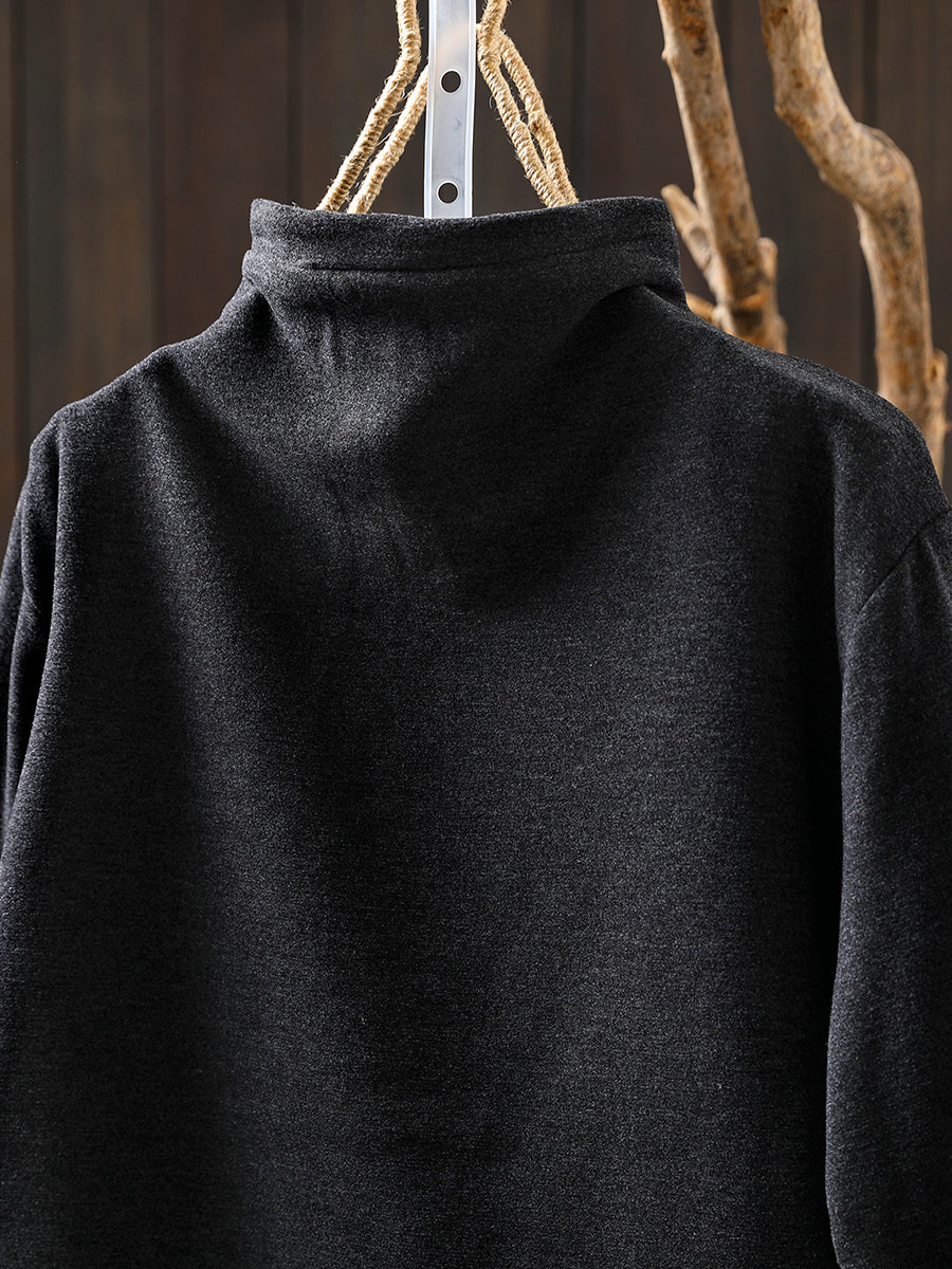 Women Autumn Pure Color Cotton Half-Turtleneck Blouse