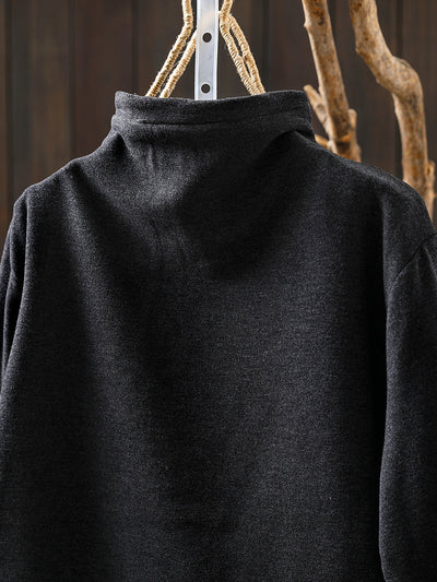 Women Autumn Pure Color Cotton Half-Turtleneck Blouse