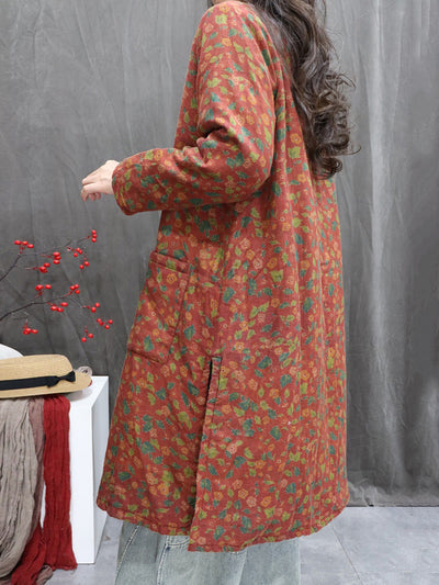 Women Winter Flower Stand Collar Cotton Padded Jacket