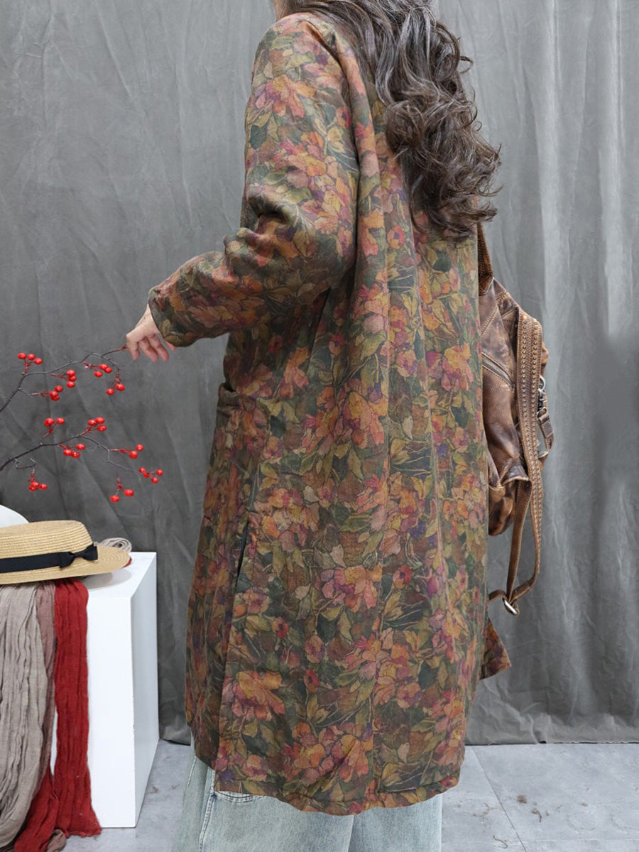 Women Winter Flower Stand Collar Cotton Padded Jacket