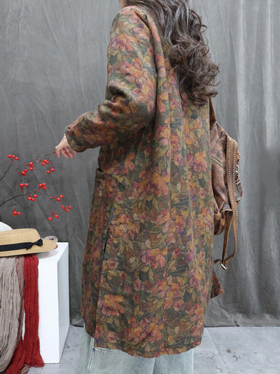 Women Winter Flower Stand Collar Cotton Padded Jacket