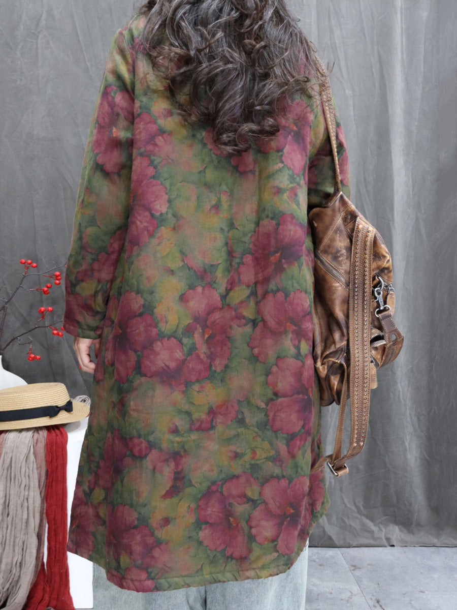 Women Winter Flower Stand Collar Cotton Padded Jacket