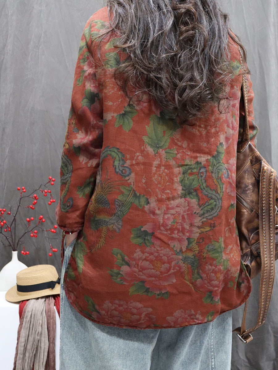 Women Winter Vintage Flower Stand Collar Padded Coat