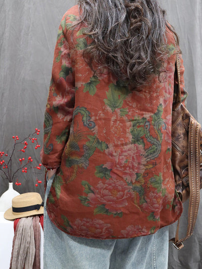 Women Winter Vintage Flower Stand Collar Padded Coat