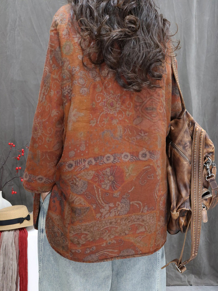 Women Winter Vintage Flower Stand Collar Padded Coat