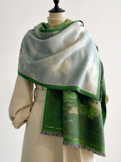 Winter Vintage Oil Painting Tassel Warm Shawl Scarf
