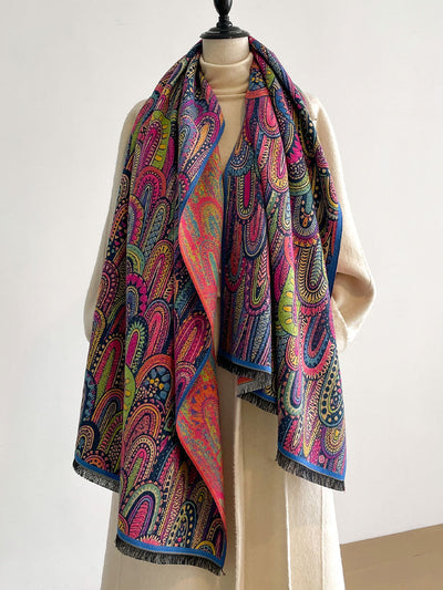 Winter Vintage Oil Painting Tassel Warm Shawl Scarf