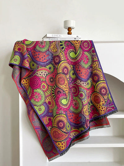 Winter Vintage Oil Painting Tassel Warm Shawl Scarf