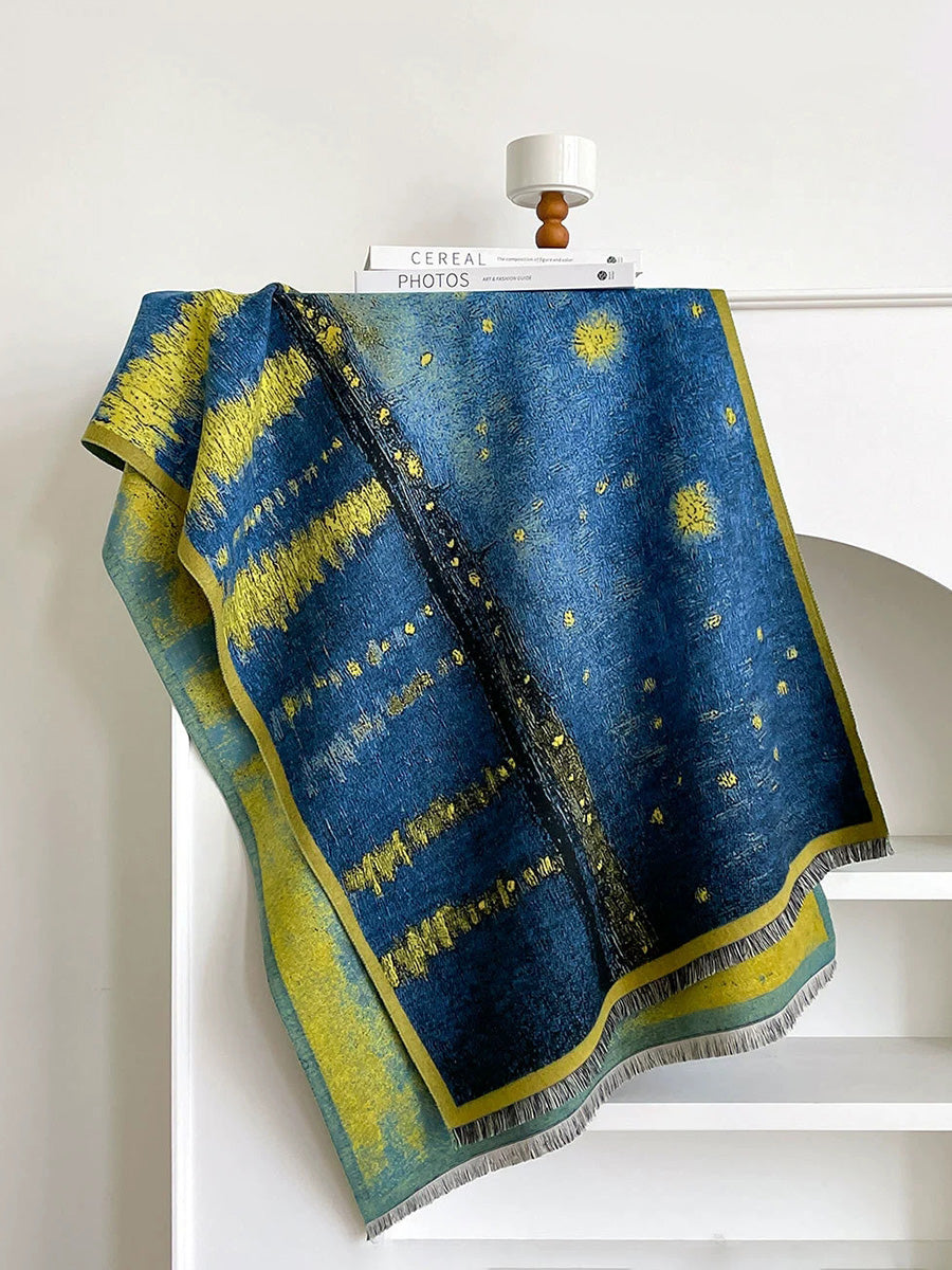 Winter Vintage Oil Painting Tassel Warm Shawl Scarf