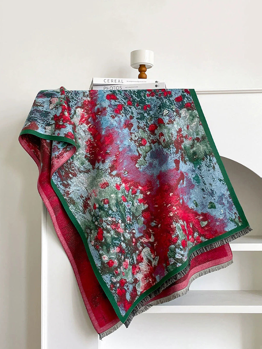 Winter Vintage Oil Painting Tassel Warm Shawl Scarf