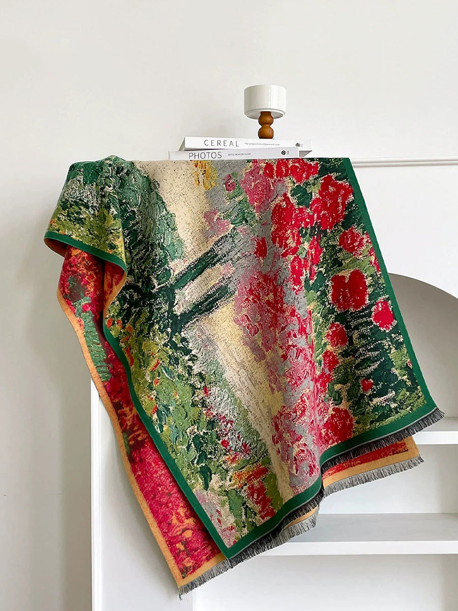 Winter Vintage Oil Painting Tassel Warm Shawl Scarf
