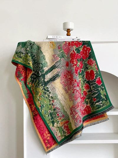 Winter Vintage Oil Painting Tassel Warm Shawl Scarf