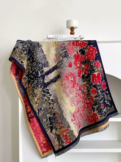 Winter Vintage Oil Painting Tassel Warm Shawl Scarf