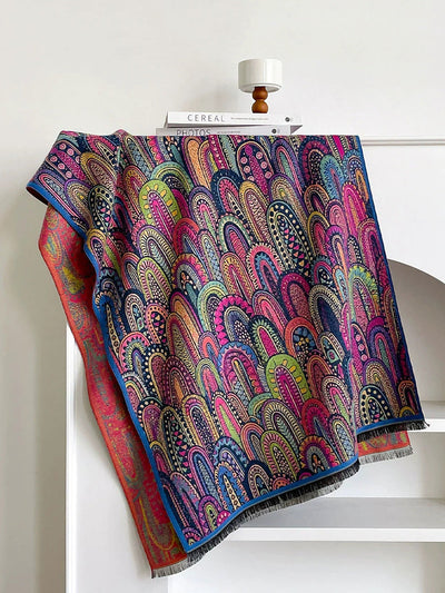 Winter Vintage Oil Painting Tassel Warm Shawl Scarf