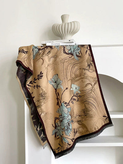 Winter Vintage Oil Painting Tassel Warm Shawl Scarf