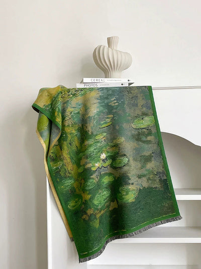 Winter Vintage Oil Painting Tassel Warm Shawl Scarf