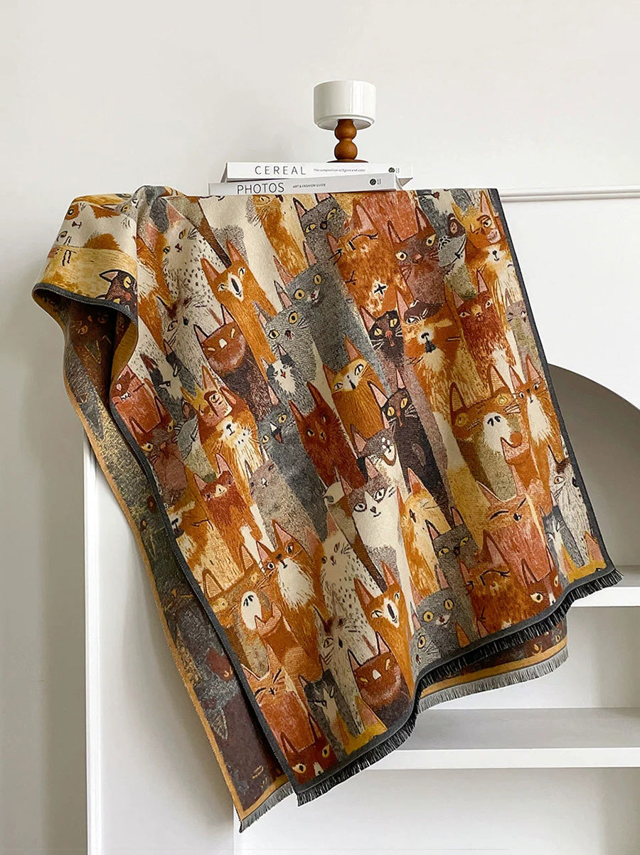 Winter Vintage Oil Painting Tassel Warm Shawl Scarf