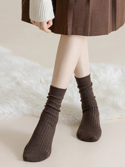 6 Pairs Women Winter Pure Color Warm Socks