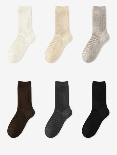 6 Pairs Women Winter Pure Color Warm Socks