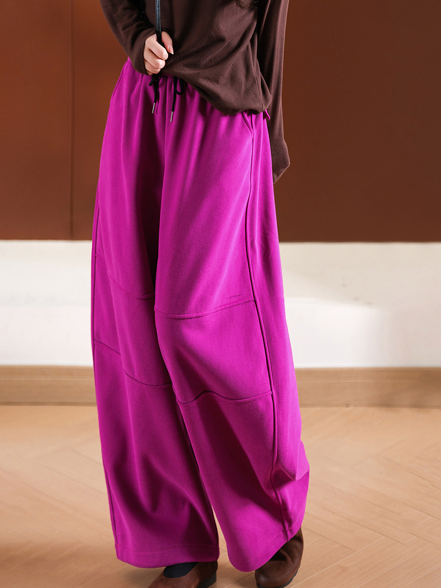 Women Autumn Casual Pure Color Fleece-lined Pants