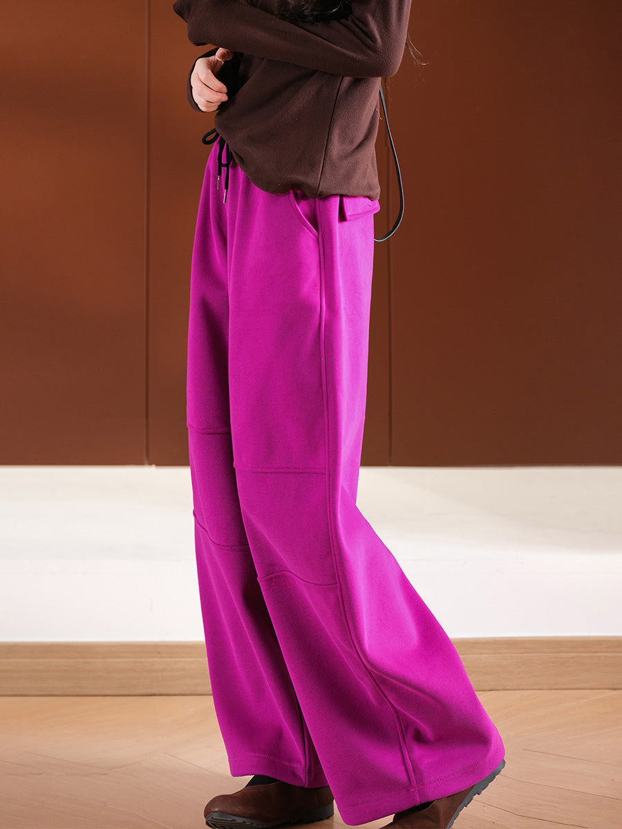 Women Autumn Casual Pure Color Fleece-lined Pants