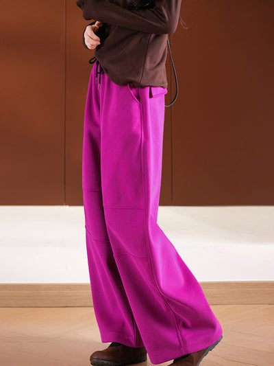 Women Autumn Casual Pure Color Fleece-lined Pants