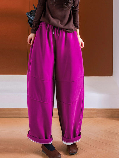 Women Autumn Casual Pure Color Fleece-lined Pants