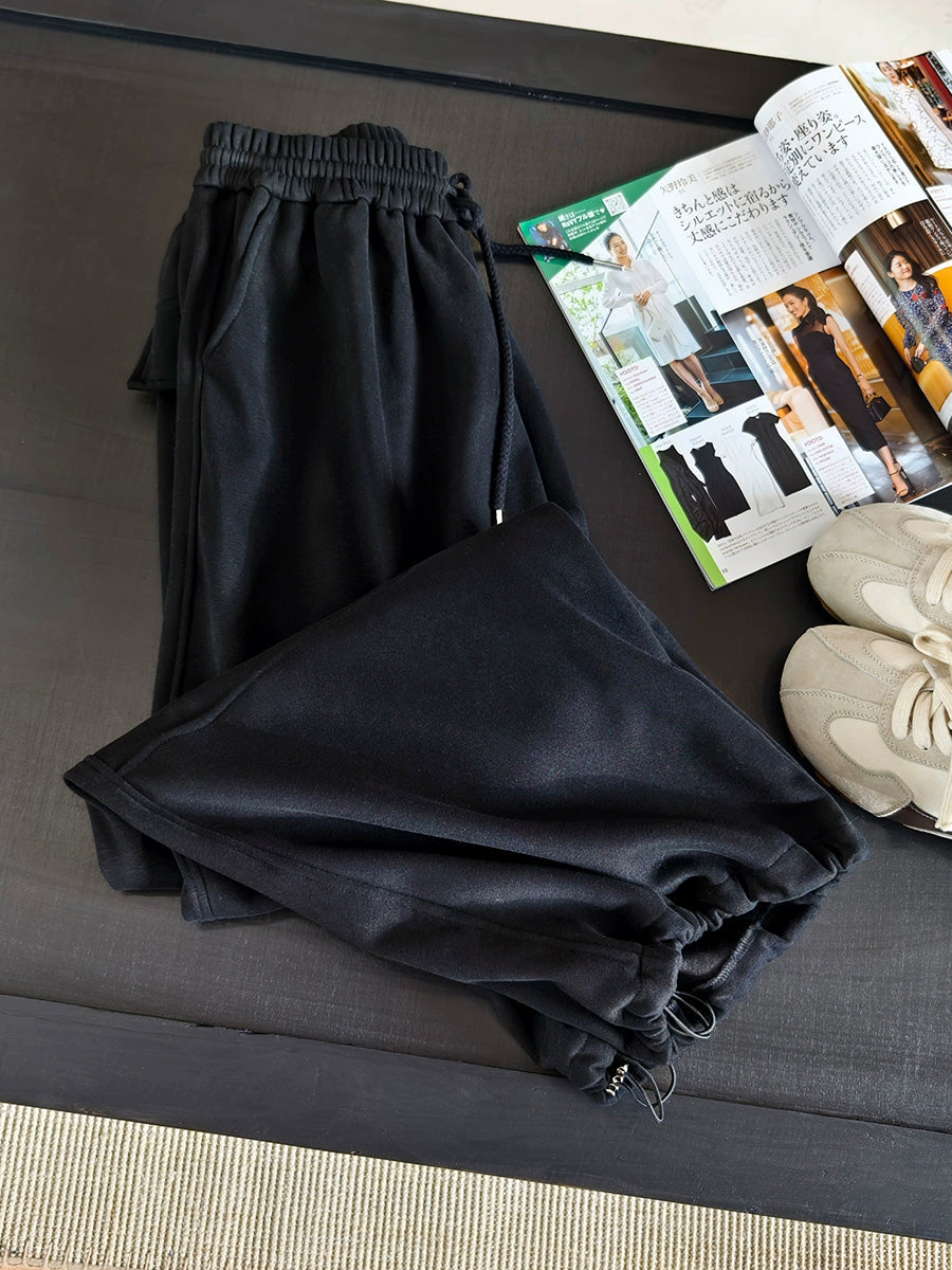 Women Autumn Casual Pure Color Fleece-lined Pants