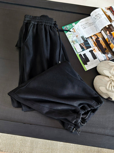 Women Autumn Casual Pure Color Fleece-lined Pants